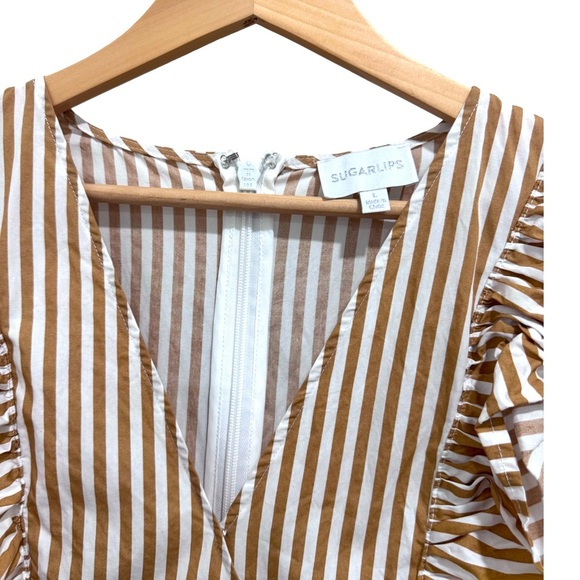 Sugarlips tan/light brown and white sleeveless ruffle dress size large - Picture 3 of 3